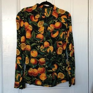 H&M Orange Print Button Up - Black (Medium)